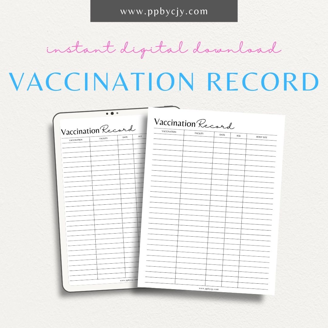 Track vaccination dates, types, and doses with this printable vaccination record template.

