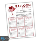 Valentine's Day balloon gram sheet with red balloons on a white background