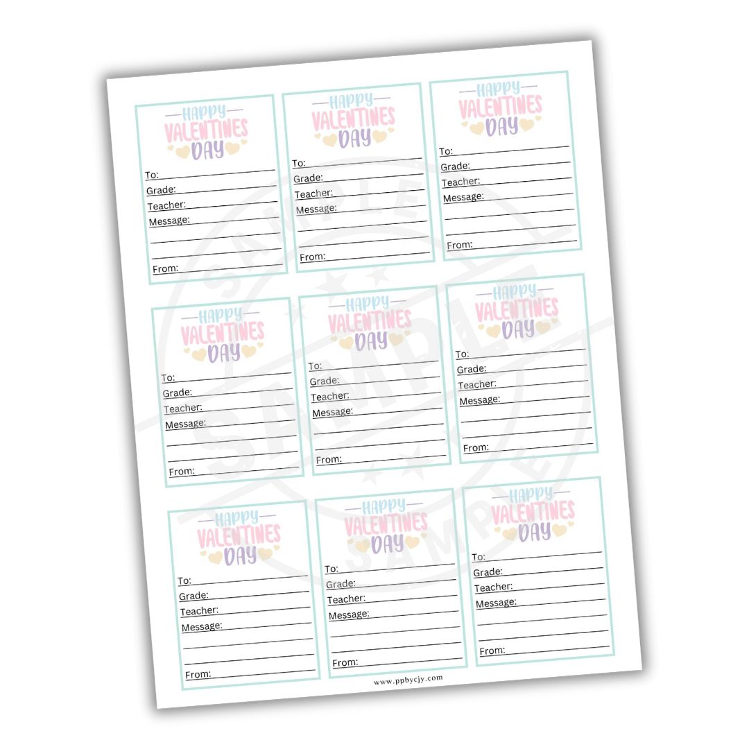 Valentine's Day card template with 'Happy Valentine's Day' text on a white background