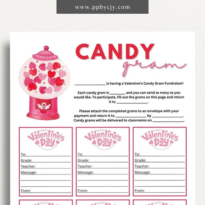 Valentine’s Day Candy Gram printable page with space for personalized messages and candy attachments for a sweet gift.

