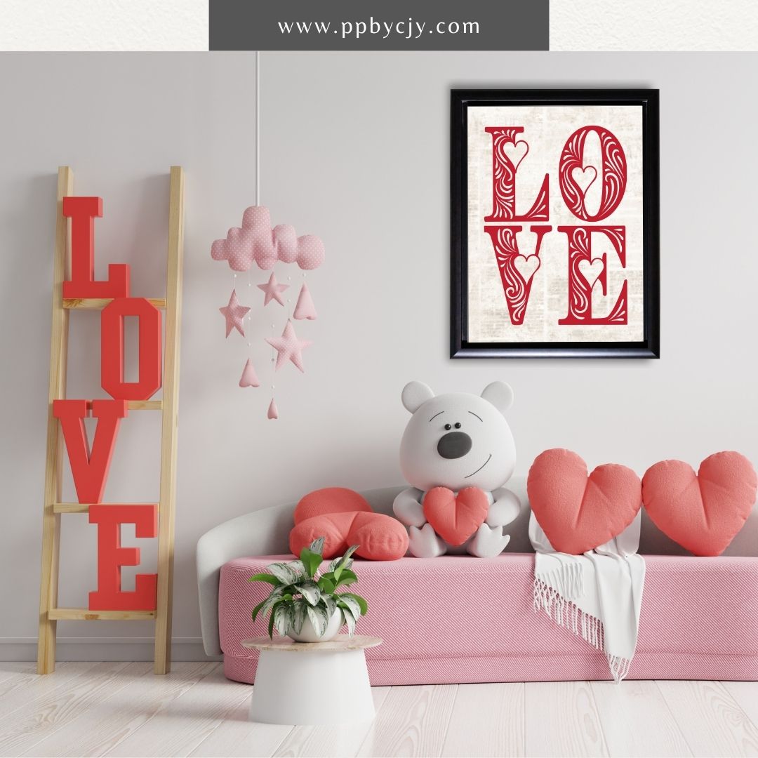 Set of 8 Valentines-themed wall art printables with love quotes, hearts, and romantic designs for stylish home decor.

