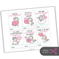 Unicorn-Themed Valentines Printable Sheet