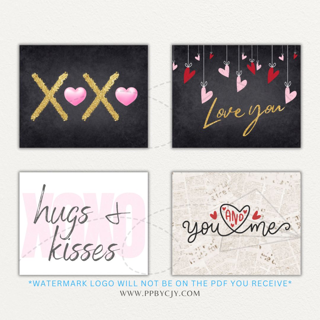 Set of 8 Valentines-themed wall art printables with love quotes, hearts, and romantic designs for stylish home decor.
