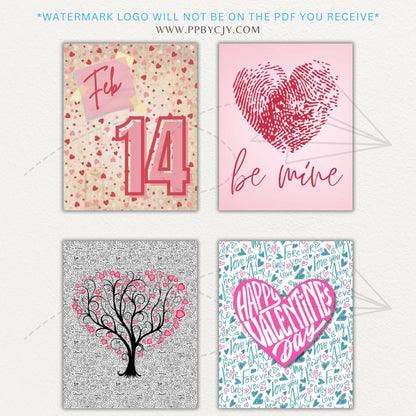 Set of 8 Valentines-themed wall art printables with love quotes, hearts, and romantic designs for stylish home decor.
