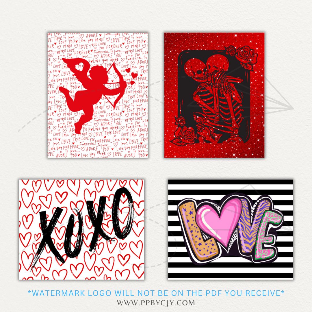 Set of 8 Valentines-themed wall art printables with love quotes, hearts, and romantic designs for stylish home decor.
