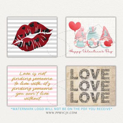 Set of 8 Valentines-themed wall art printables with love quotes, hearts, and romantic designs for stylish home decor.
