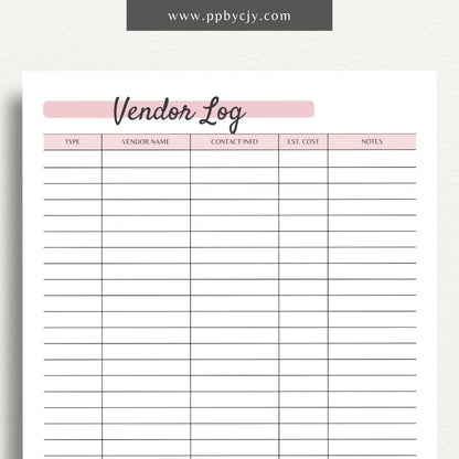 Vendor Contact List Printable PDF Template