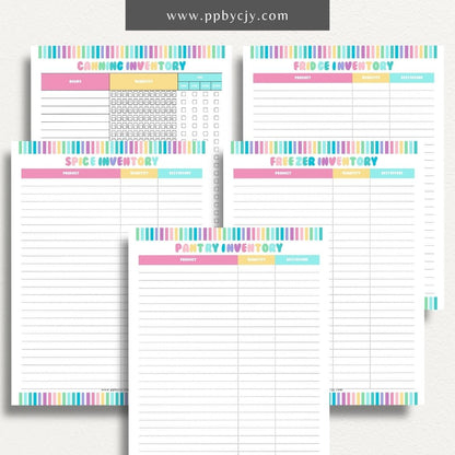 Kitchen Inventory Bundle Printable Template – Digital download featuring a collection of tools for organizing and managing your kitchen inventory, including pantry, refrigerator, and freezer.