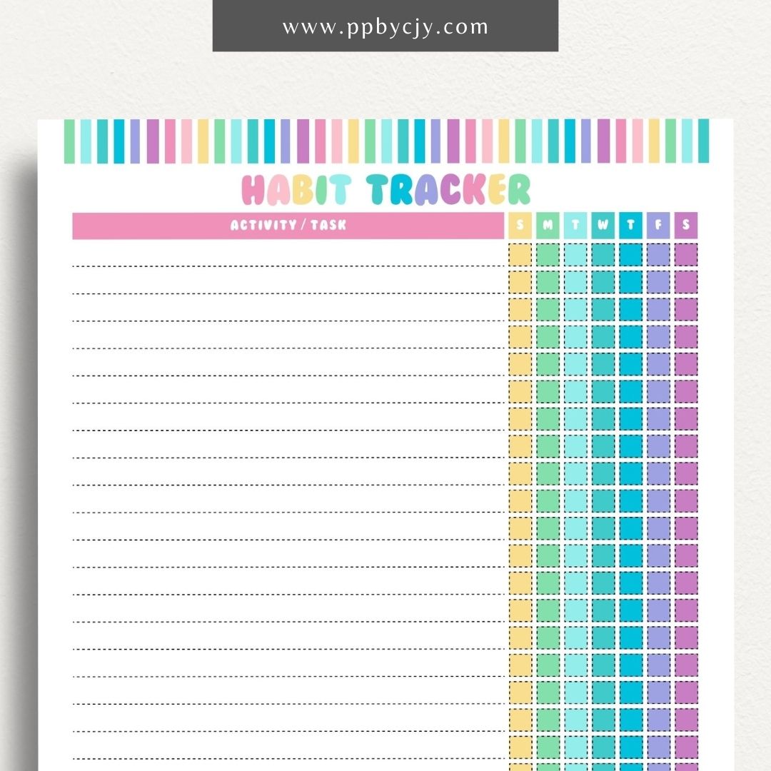  printable template page with columns and rows related to daily habit tracking
