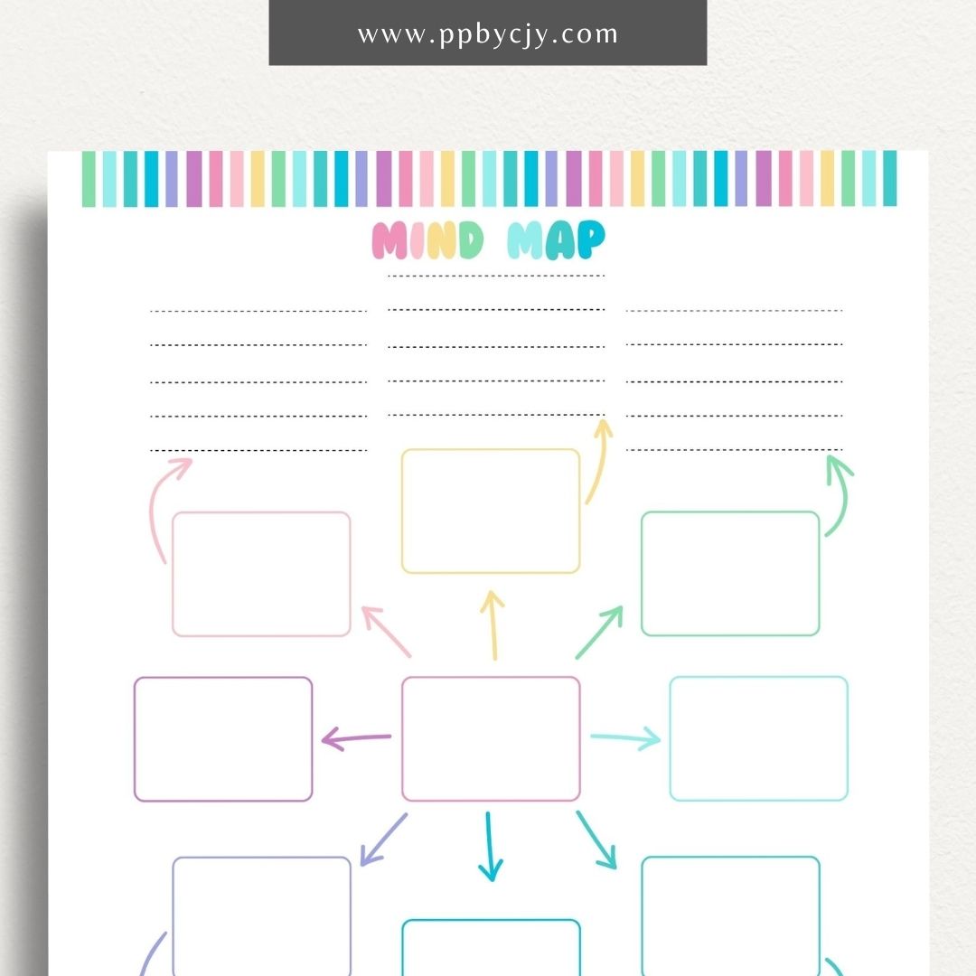 Mind Map Printable Template – Digital download for organizing ideas, brainstorming, and planning projects.