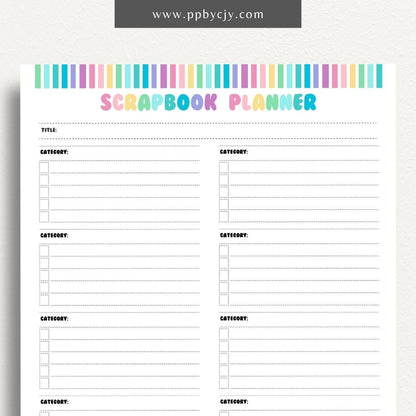 Scrapbook Planner Printable Template – Digital download for organizing and planning scrapbook projects, layouts, and materials