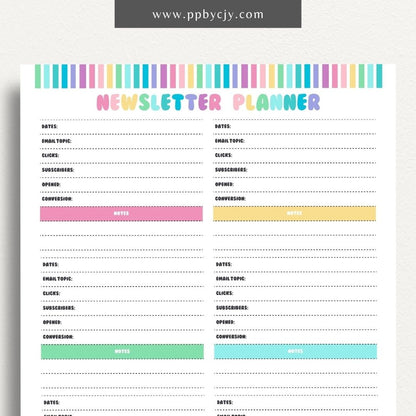 Newsletter Planner Printable Template – Digital download for organizing email campaigns, content scheduling, and newsletter planning