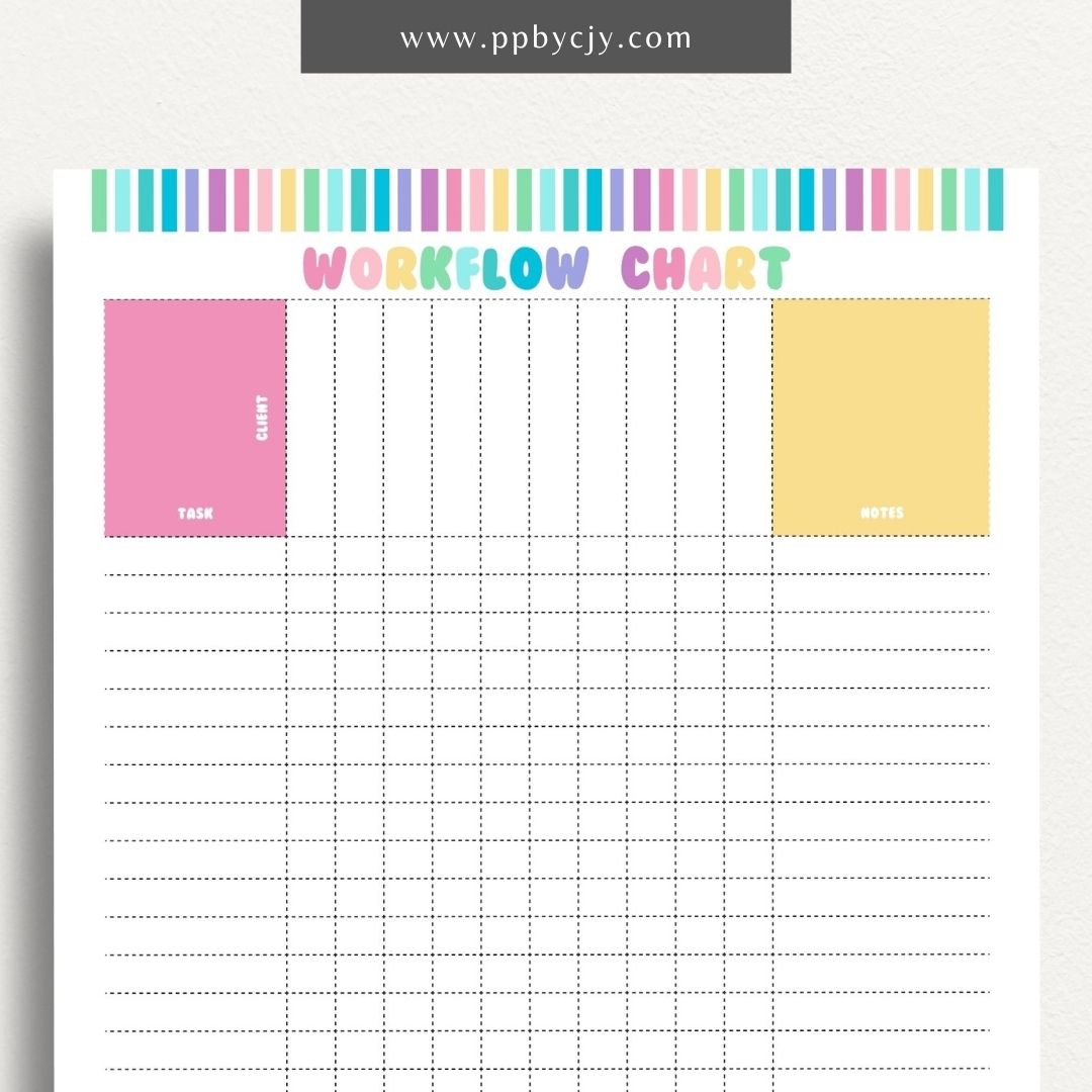 Workflow Chart Printable Template – Digital download for creating and managing process flow diagrams, task management, and project workflows