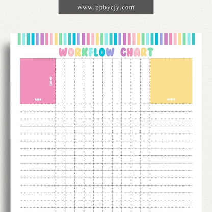 Workflow Chart Printable Template – Digital download for creating and managing process flow diagrams, task management, and project workflows