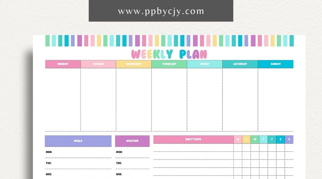 Weekly Planner Printable Template – Digital download for managing weekly schedules, tasks, and goals.