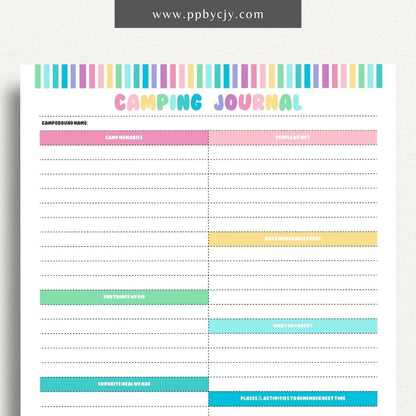 Camping Journal Printable Template – Digital Download for Recording and Reflecting on Camping Experiences and Adventures