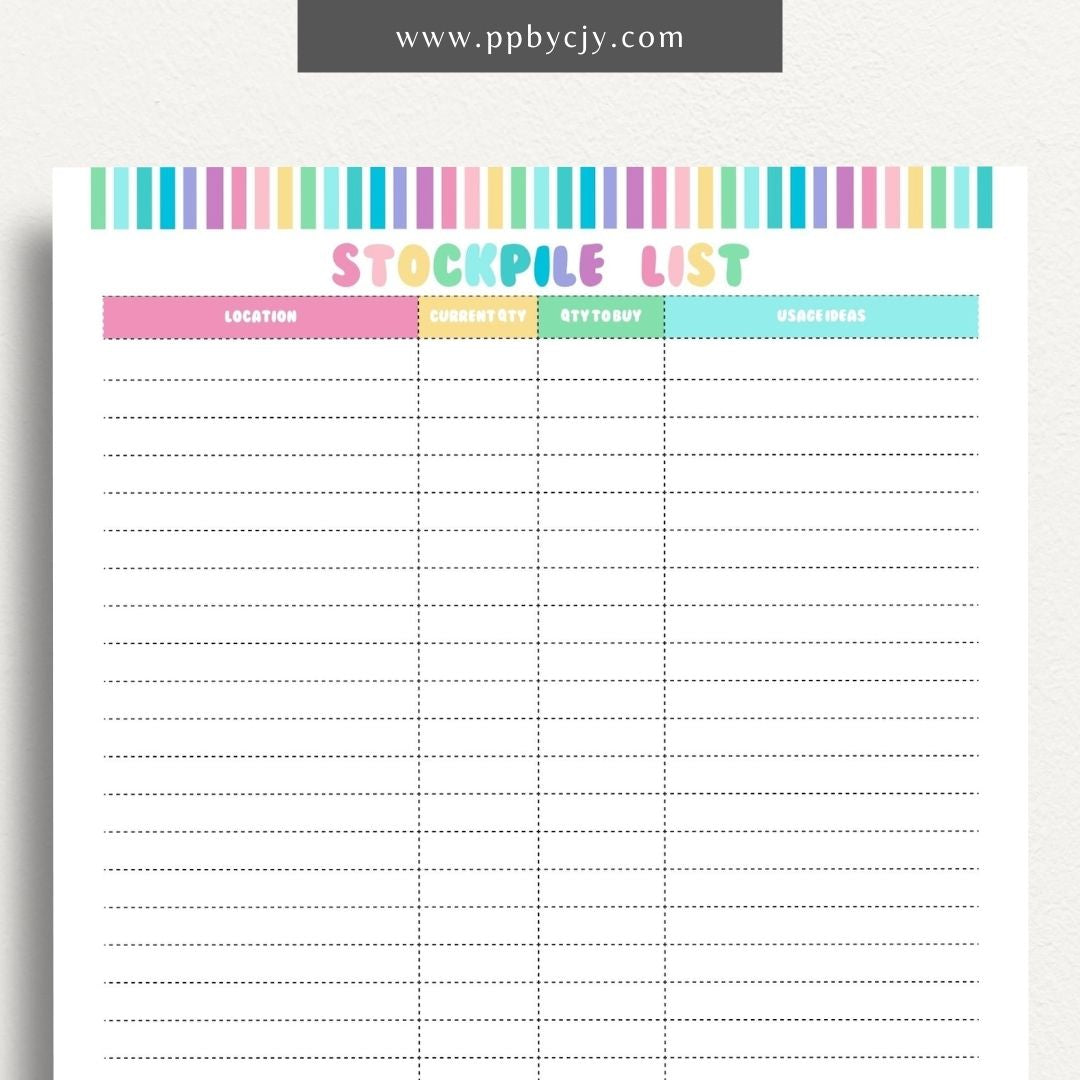 Stockpile List Printable Template – Digital download for tracking and organizing emergency supplies, food, water, and essentials inventory