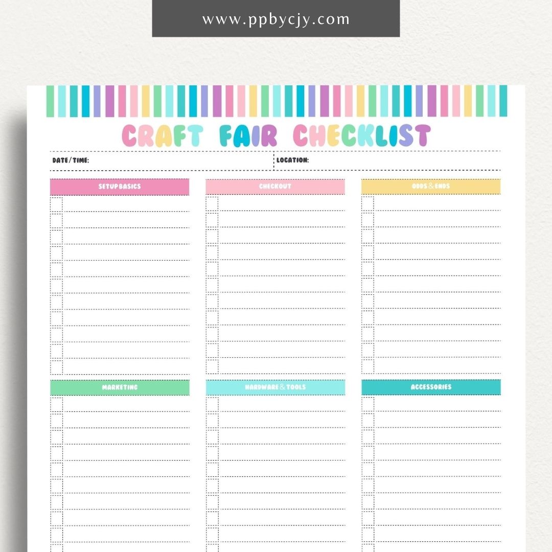 Craft Fair Checklist Printable Template – Digital Download for Preparing and Organizing Essentials for Craft Fair Participation