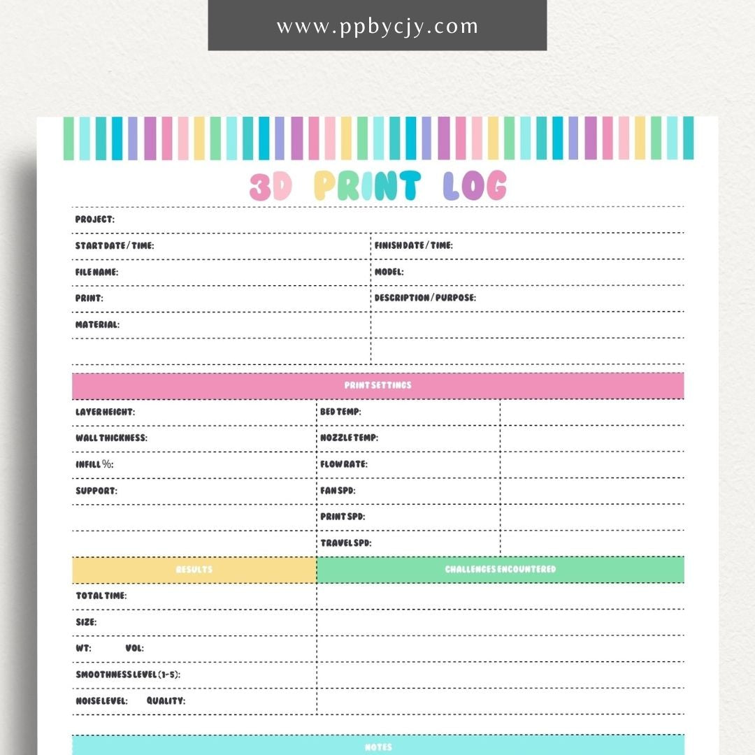 3D Print Log Printable Template – Digital Download for Tracking 3D Printing Projects and Details