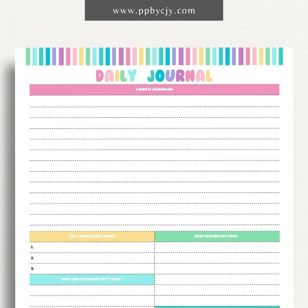 Daily Journal Page Printable Template – Digital download for daily reflection, planning, and journaling, including to-do lists and mood tracking.