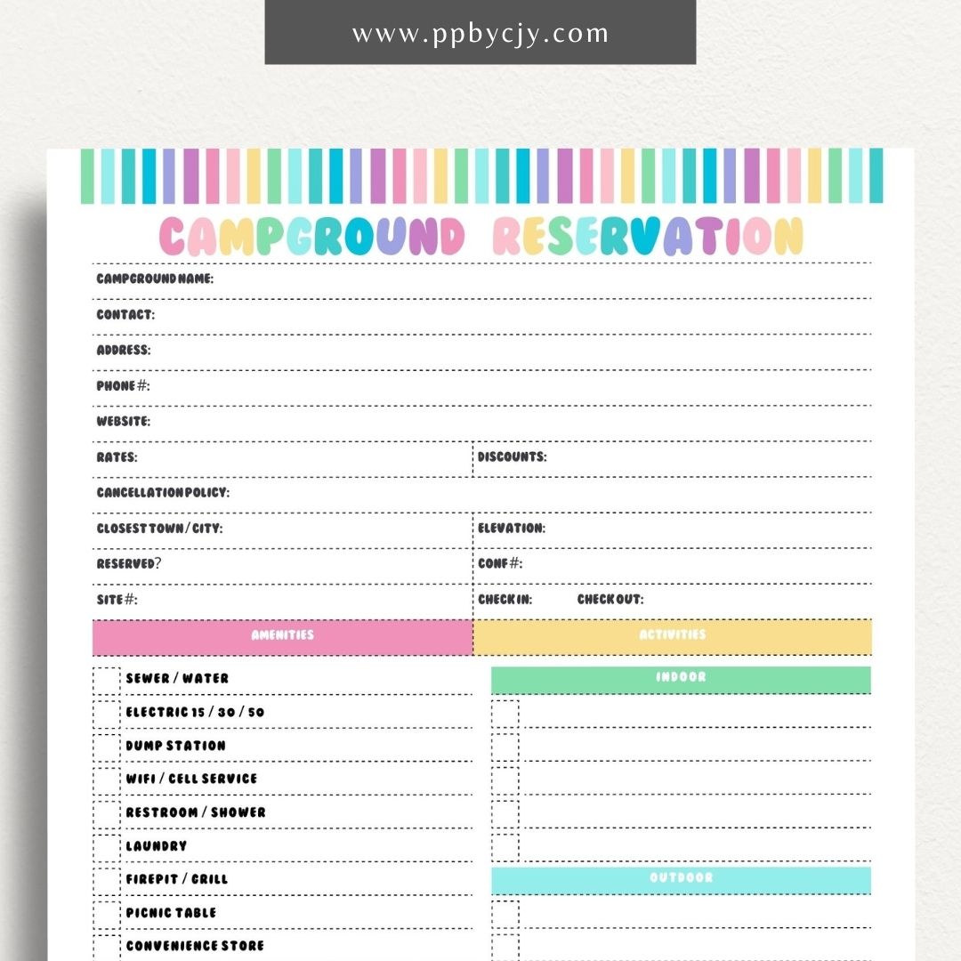 Campground Reservation Sheet Printable Template – Digital Download for Organizing and Managing Campground Reservations