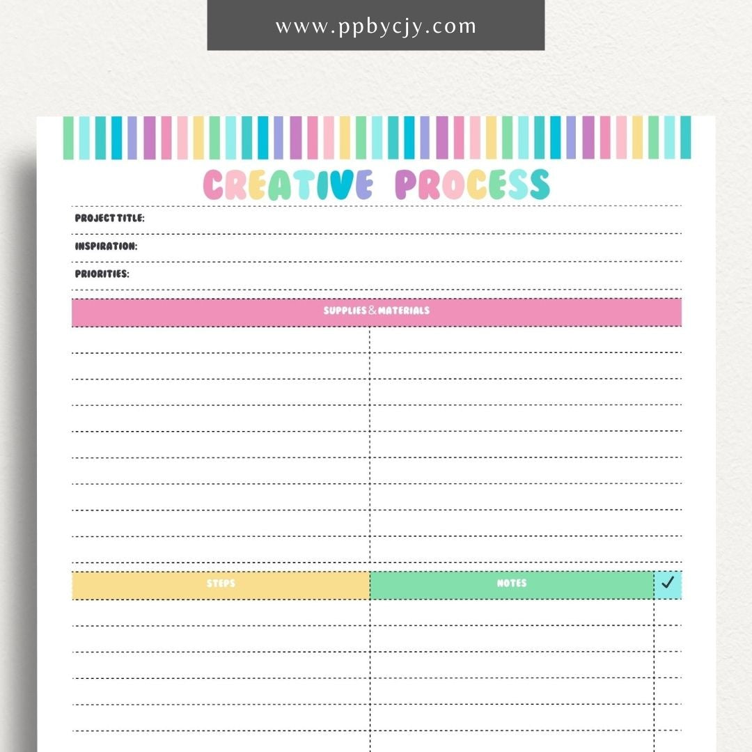 Creative Process Printable Template – Digital download for tracking ideas, planning projects, and managing creative workflows