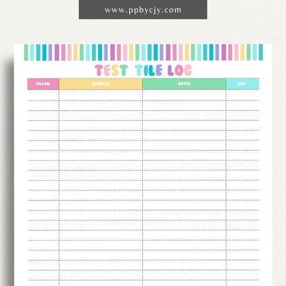 Pottery Test Tile Log Printable Template – Digital download for documenting and tracking ceramic glaze tests, including glaze types, temperatures, and observations