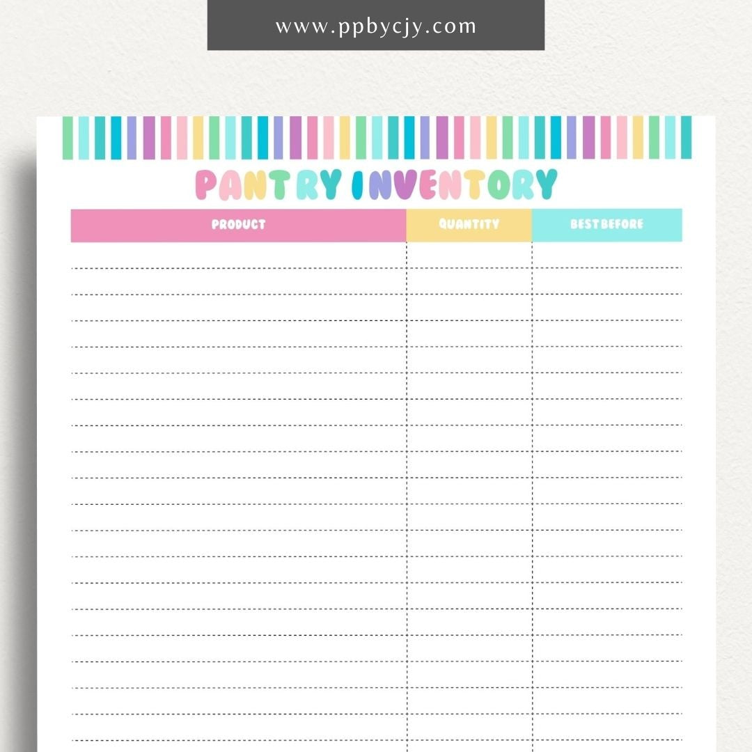 Pantry Inventory Printable Template – Digital download for organizing and managing the contents of your pantry.