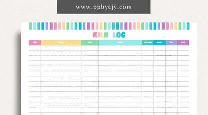 Kiln Log Printable Template – Digital download for tracking ceramic kiln operations, including firing schedules, temperatures, and kiln performance