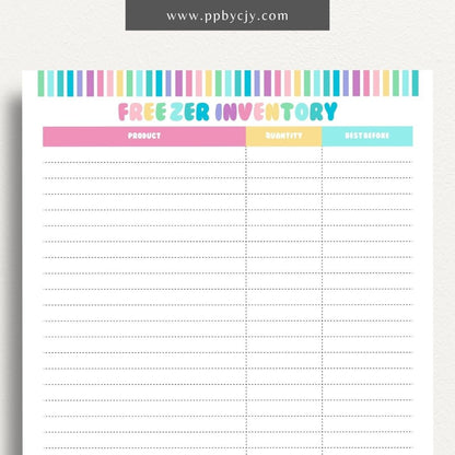 Freezer Inventory Printable Template – Digital download for organizing and managing the contents of your freezer.