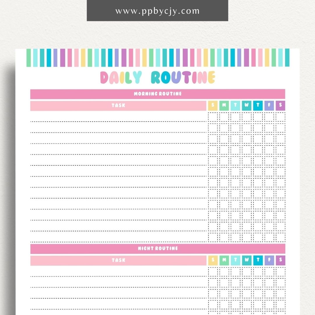 Daily Routine Printable Template – Digital download for planning and organizing daily schedules, tracking habits, and boosting productivity.