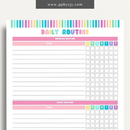 Daily Routine Printable Template – Digital download for planning and organizing daily schedules, tracking habits, and boosting productivity.