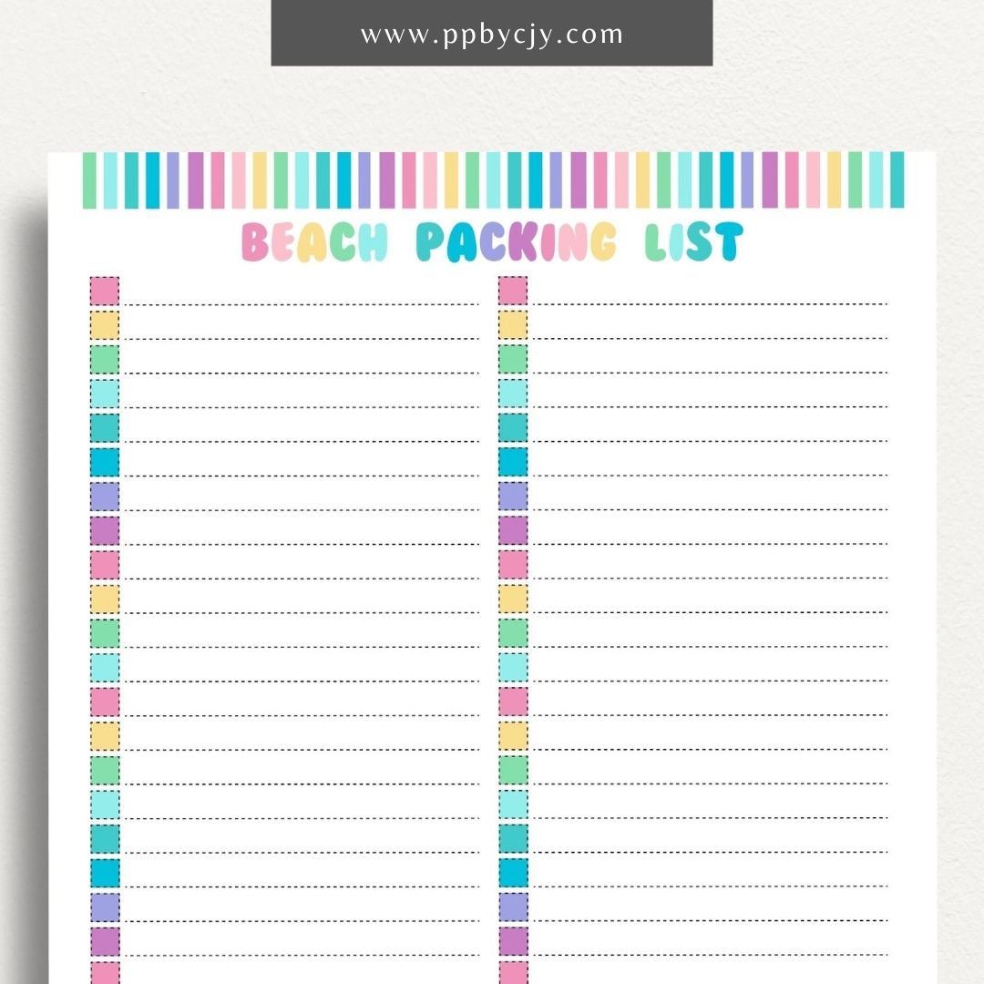 Beach Packing List Printable Template – Digital Download for Organizing and Packing for a Beach Trip