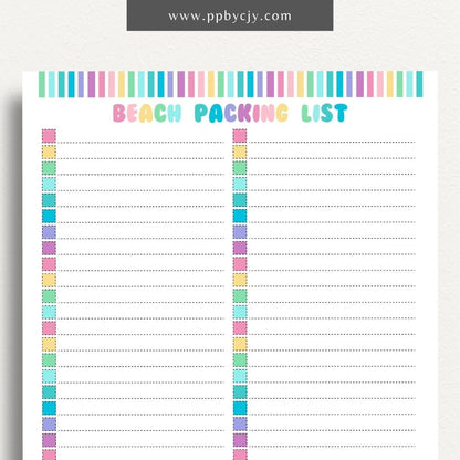 Beach Packing List Printable Template – Digital Download for Organizing and Packing for a Beach Trip