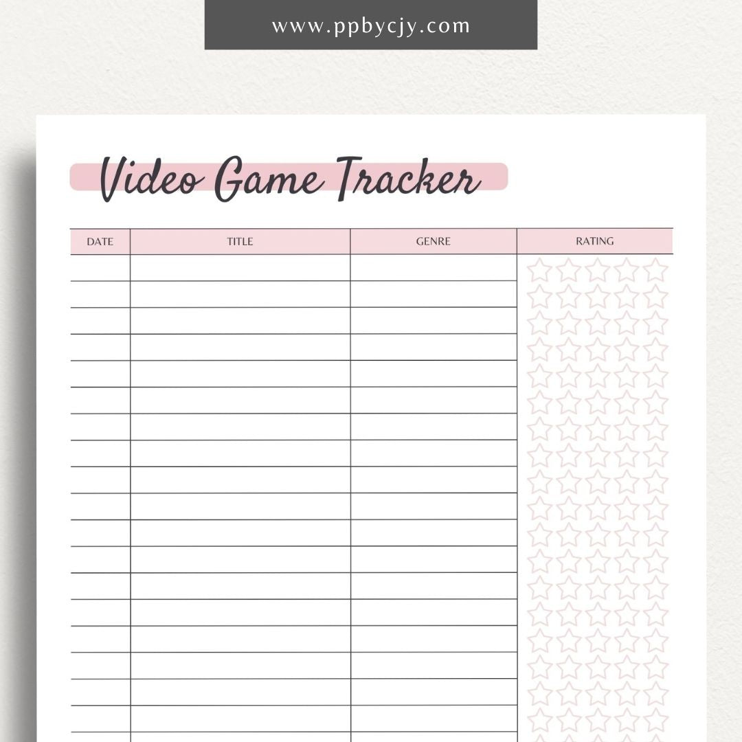 Video Game Tracker Printable PDF Template