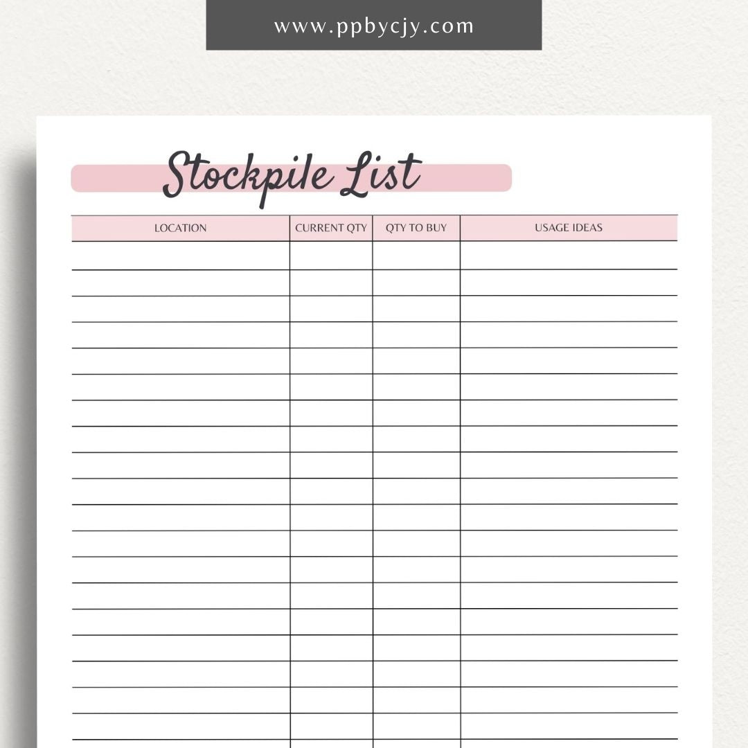 Stockpile List Printable PDF Template