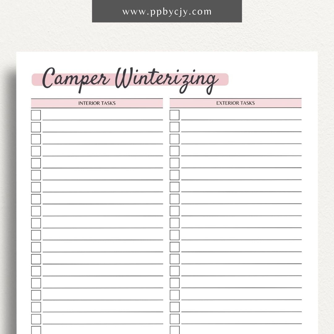 Camper Winterizing Checklist Printable PDF Template