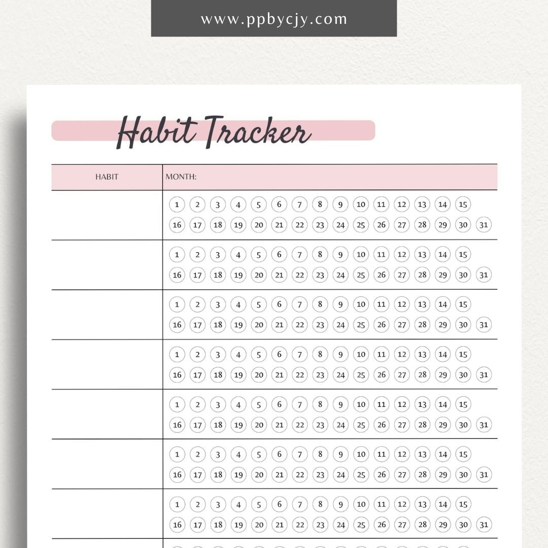Monthly Habit Task Tracker Printable PDF Template