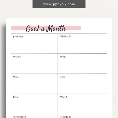 Goal-A-Month Printable PDF Template