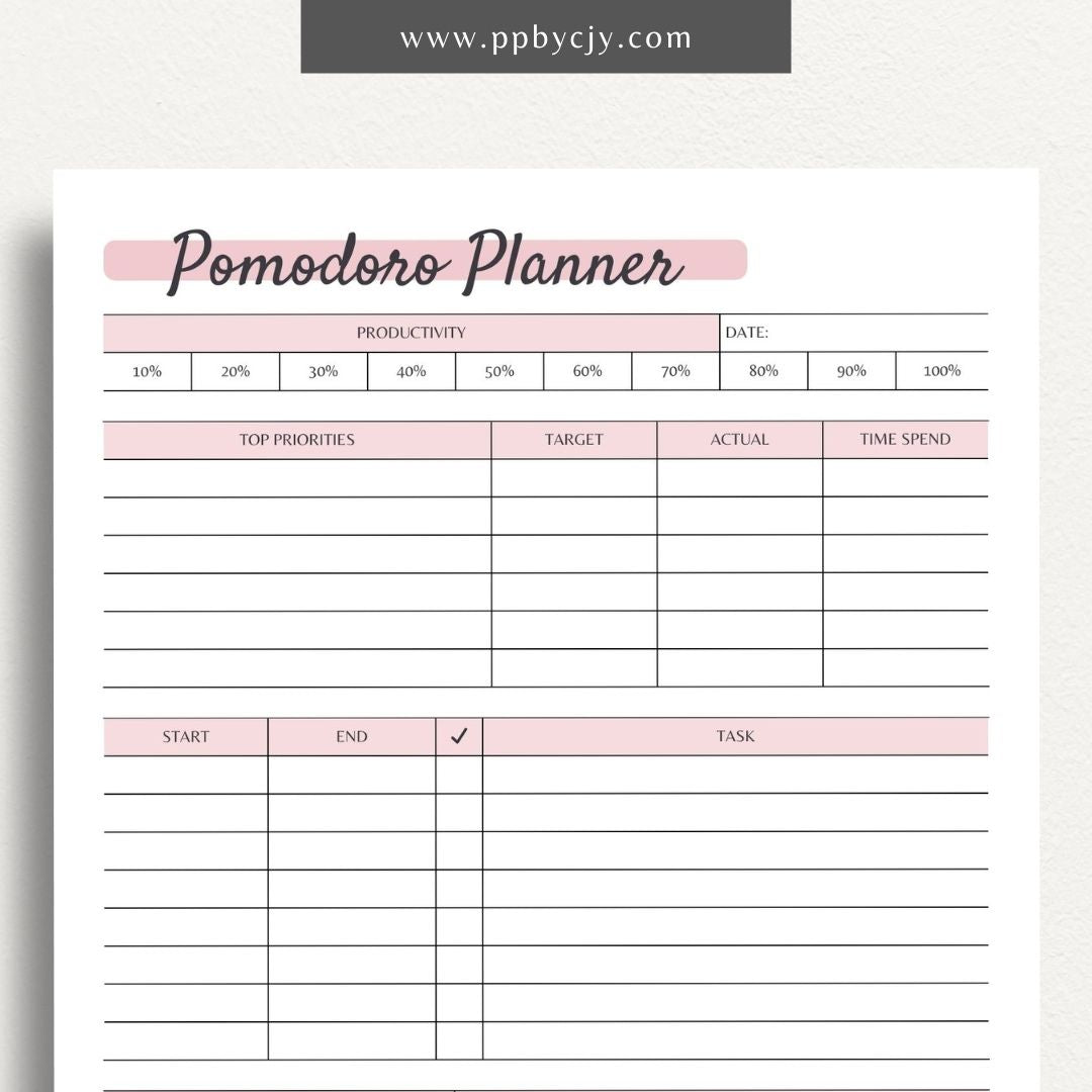Pomodoro Planner Printable PDF Template