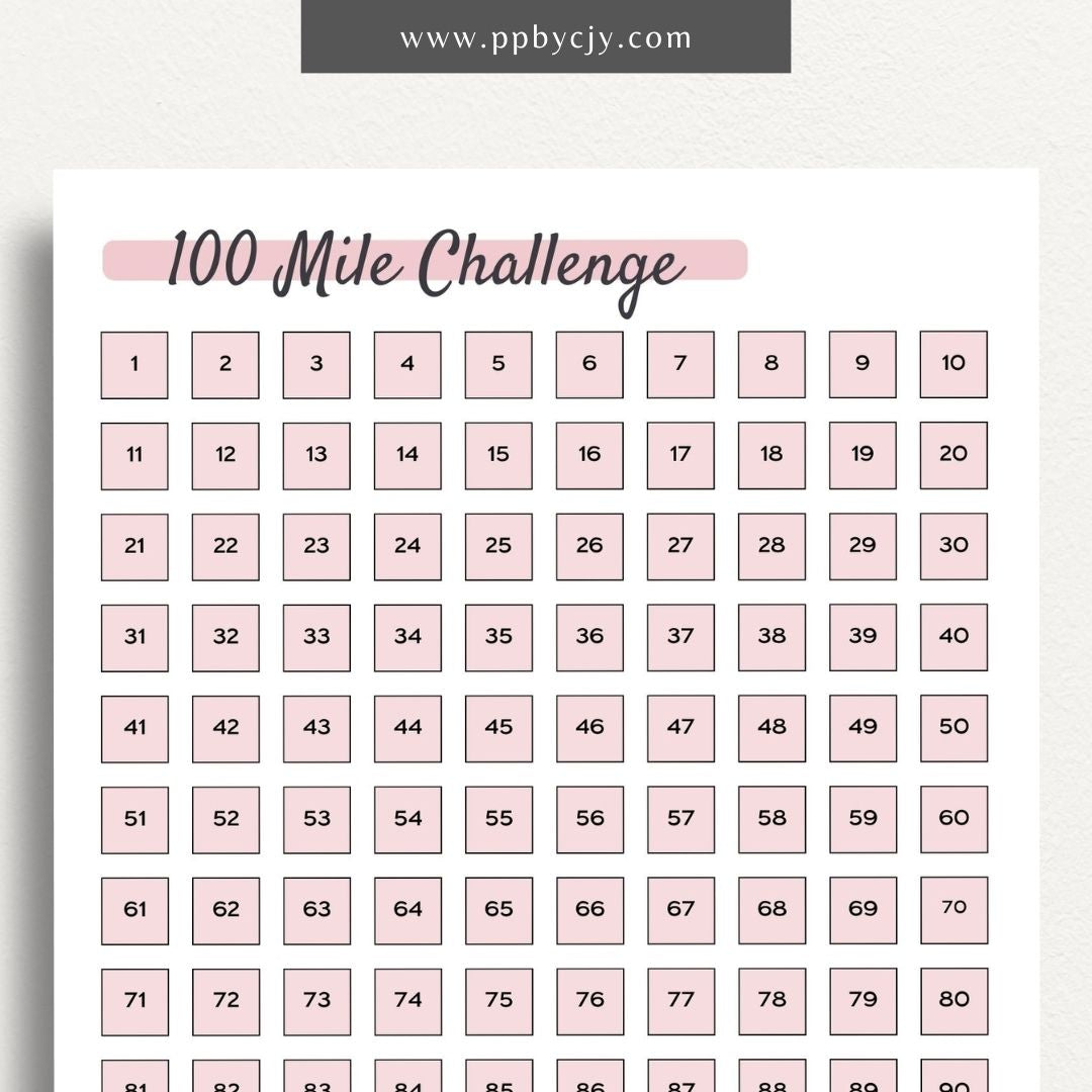 printable template page with columns and rows of boxes for a 100 mile challenge