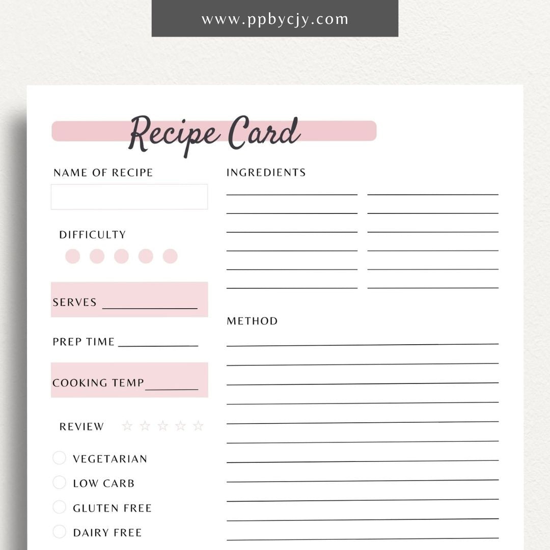 Recipe Card Binder Insert Printable PDF Template