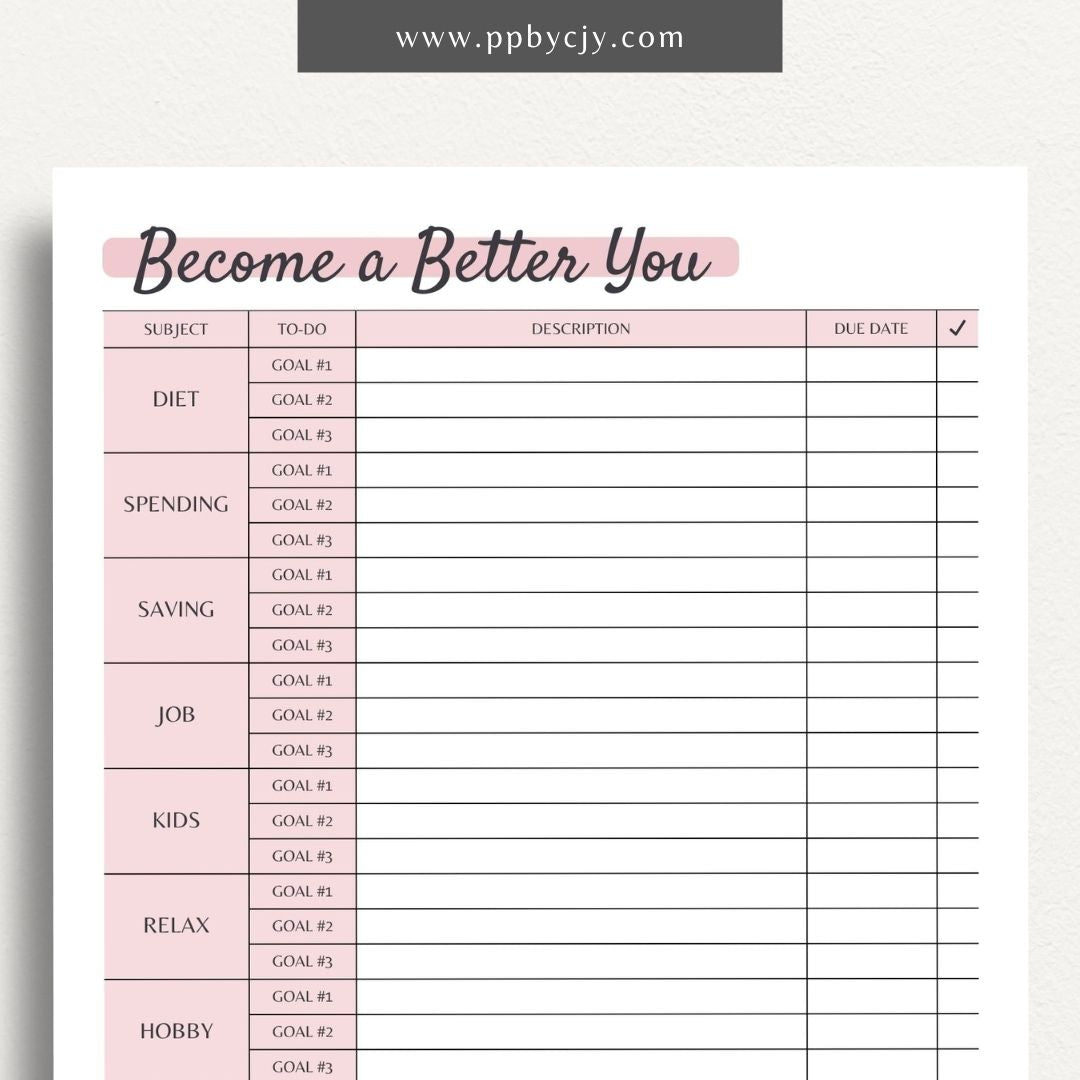 Become a Better You Printable PDF Template