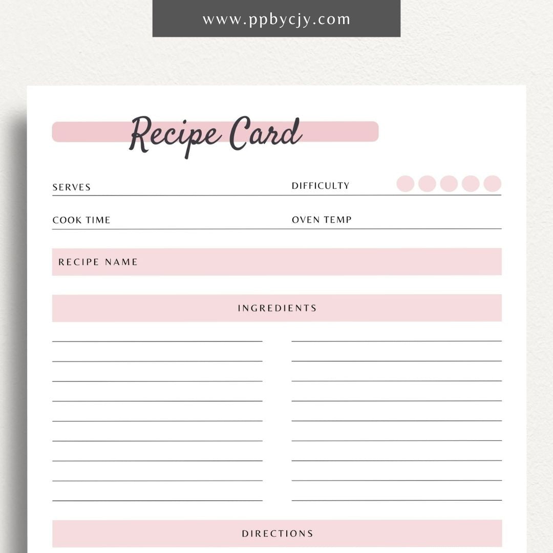 Recipe Card Binder Insert Printable PDF Template