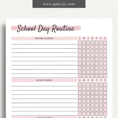School Day Routine Printable PDF Template