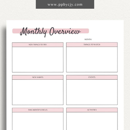 Monthly Overview Printable PDF Template
