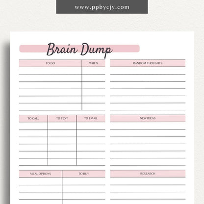 Brain Dump Printable PDF Template