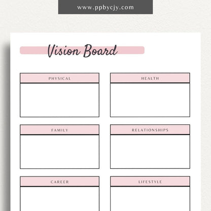 Vision Board Goal Journal Printable PDF Template