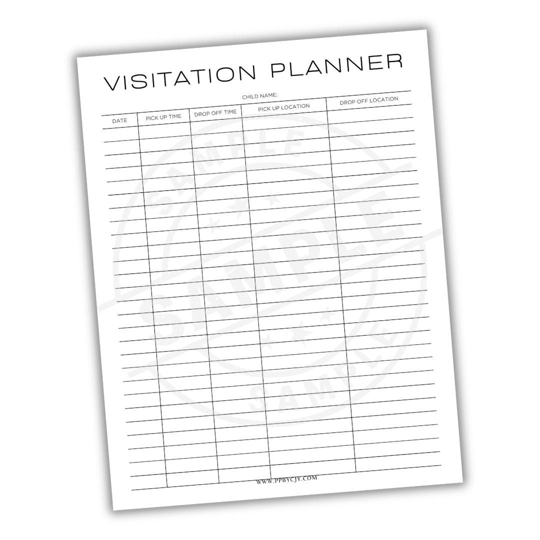 visitation planner tracking sheet on a white background