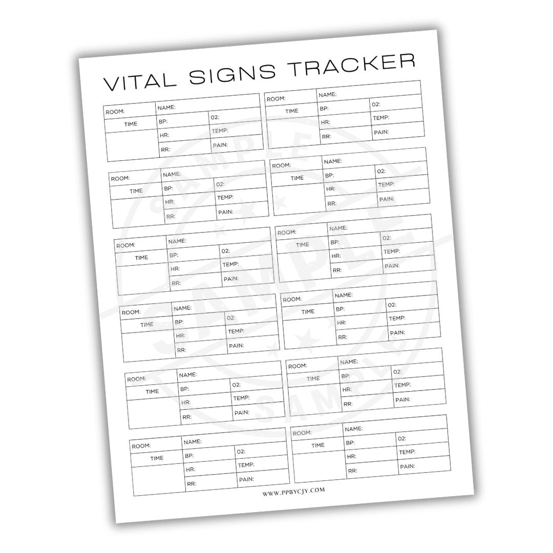 Vital signs tracker sheet on a white background